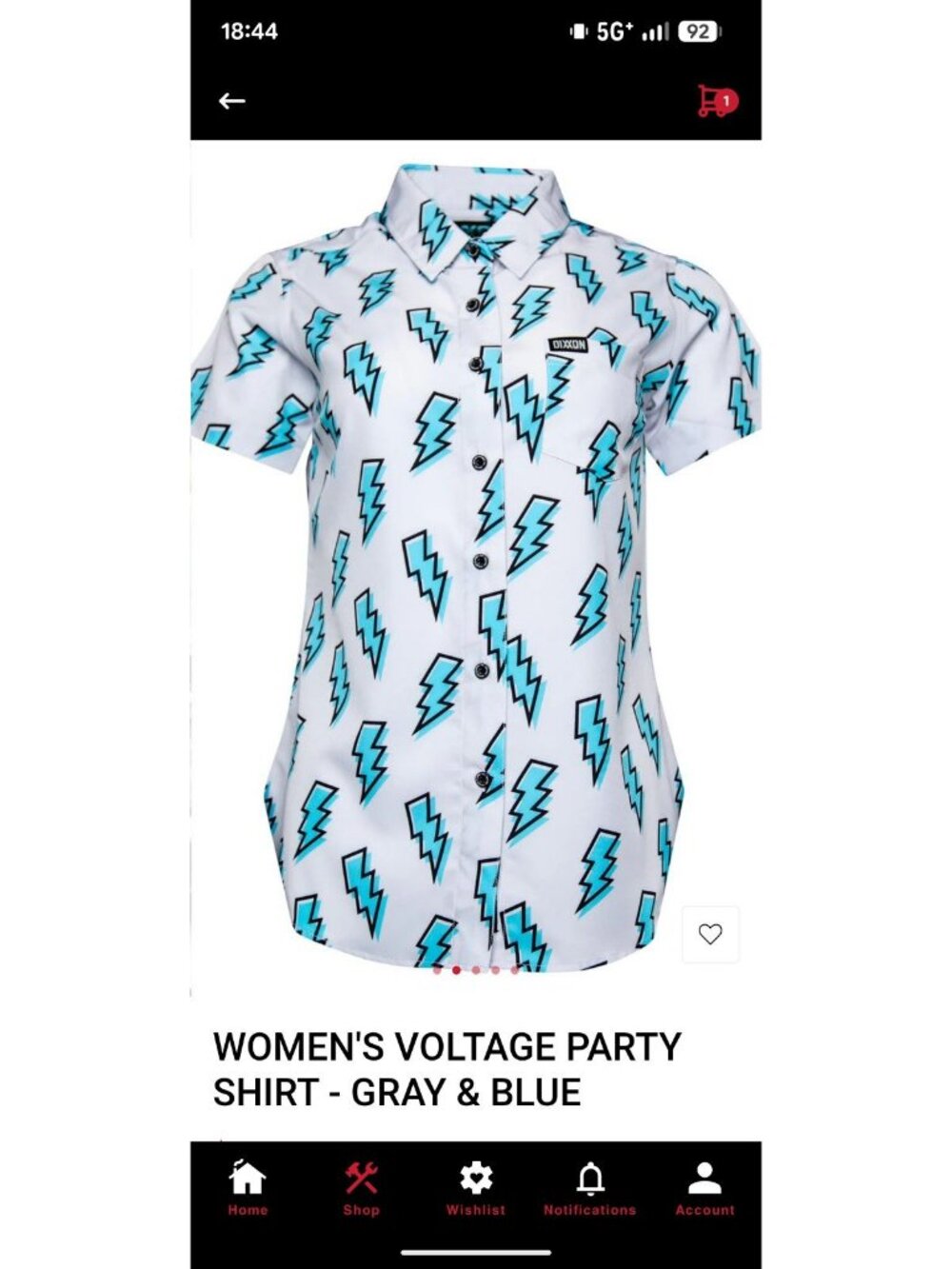 Dixxon Women’s Voltage Party Shirt – Gray with Blue Lightning Bolts (WL)